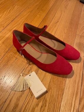 Doen Crimson Suede Mary Jane Flats